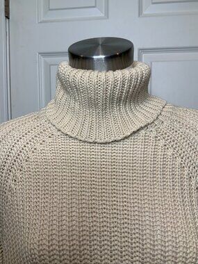 525 America Beige Chunky Knit Turtleneck Sweater, Size S